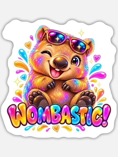 Wombastic Wombat Regenbogen - Sticker Größe L (20 x 20 cm) - Mattweiß