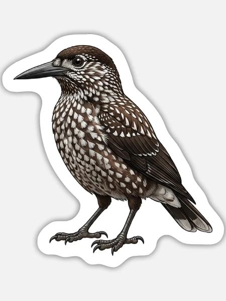 Dünnschnabelnussknacker – Vogelillustration - Sticker Größe L (20 x 20 cm) - Mattweiß