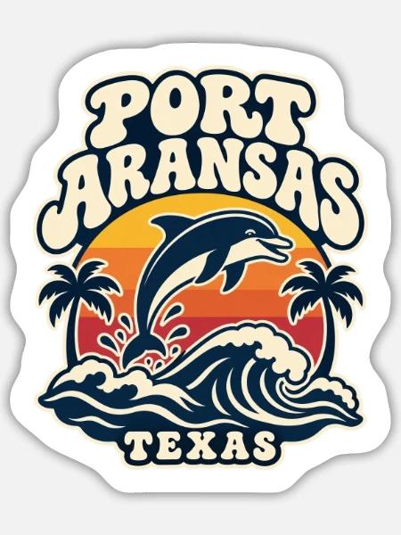 Port Aransas Delfin Retro - Sticker Größe L (20 x 20 cm) - Mattweiß