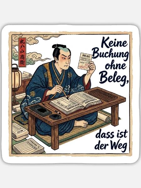 Keine_Buchung_ohne_Beleg_-_Ukiyo-e - Sticker Größe L (20 x 20 cm) - Mattweiß