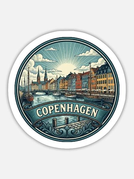 Kopenhagen, Dänemark Reiseabzeichen Nyhavn Souvenir - Sticker Größe L (20 x 20 cm) - Mattweiß