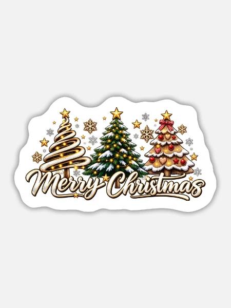 Merry Christmas Baum Trio Grafik - Sticker Größe L (20 x 20 cm) - Mattweiß