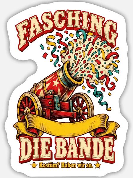 Fasching Die Bande Gruppenkostüm - Sticker Größe L (20 x 20 cm) - Mattweiß