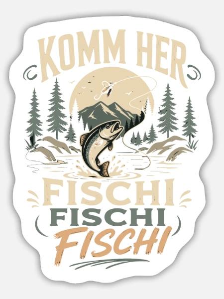 Komm her Fischi Fischi Angler - Sticker Größe L (20 x 20 cm) - Mattweiß