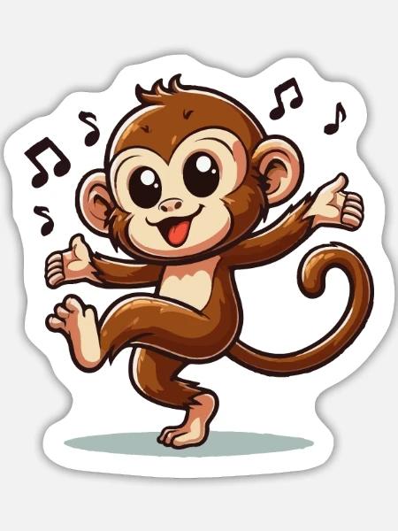 Tanzender Affe mit Musiknoten - Sticker Größe L (20 x 20 cm) - Mattweiß