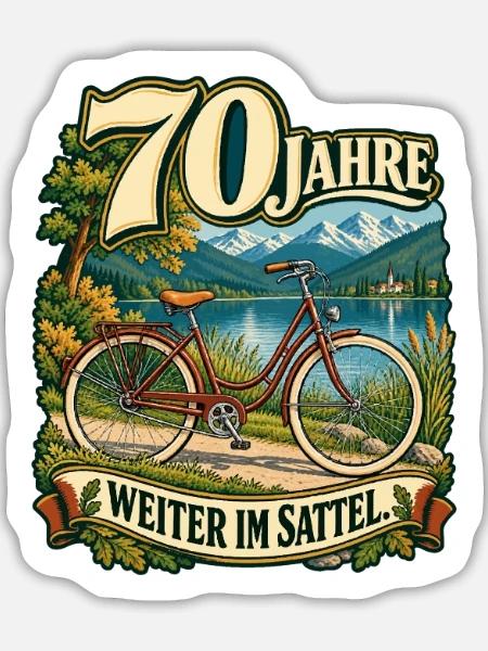 70 Jahre Weiter im Sattel - Sticker Größe L (20 x 20 cm) - Mattweiß