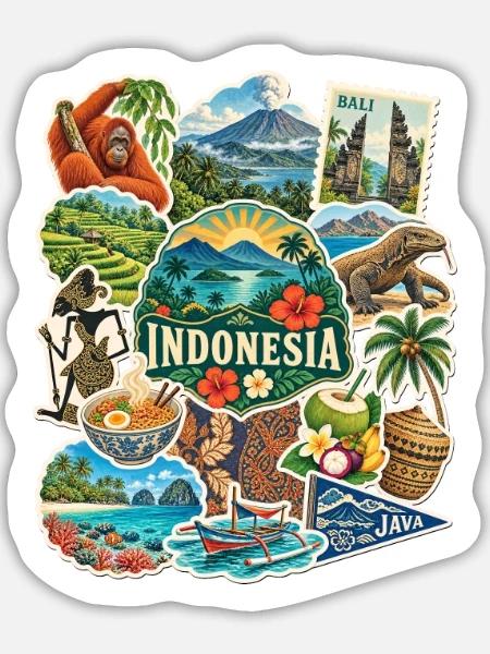Indonesien Reisesticker - Sticker Größe L (20 x 20 cm) - Mattweiß