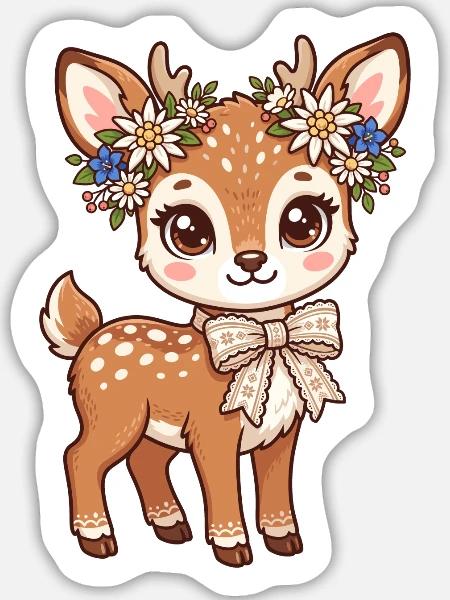 Blumenkranz Reh - Sticker Größe L (20 x 20 cm) - Mattweiß