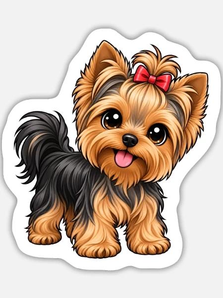 Yorkshire Terrier im Kawaii-Stil - Sticker Größe L (20 x 20 cm) - Mattweiß