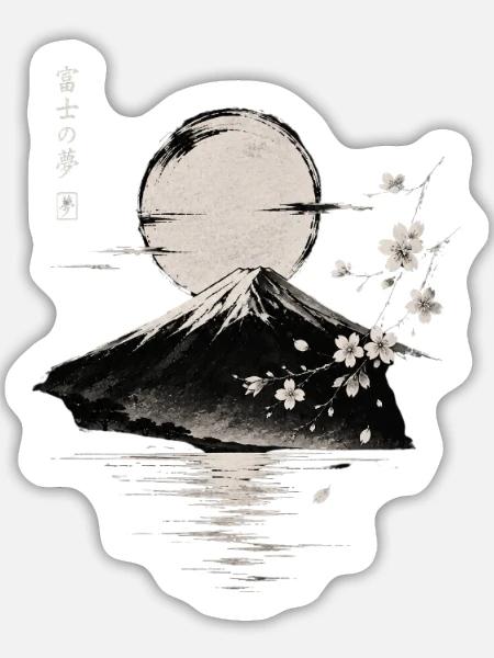 Fuji Berg unter Mondlicht - Sticker Größe L (20 x 20 cm) - Mattweiß