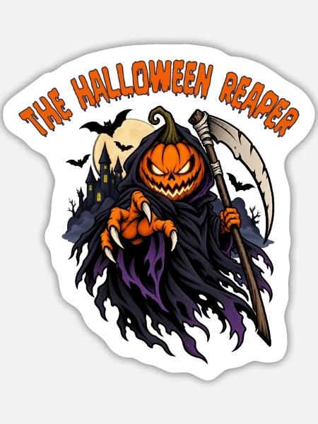 Reaper Pumpkin von Helfspawn - Sticker Größe L (20 x 20 cm) - Mattweiß
