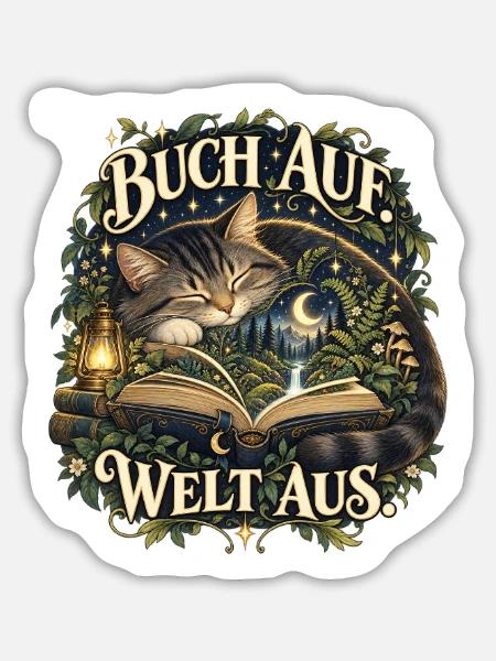 Buch auf. Welt aus. - Sticker Größe L (20 x 20 cm) - Mattweiß