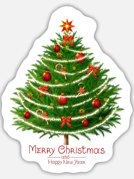 Weihnachtsbaum mit Kugeln. - Sticker Größe L (20 x 20 cm) - Mattweiß