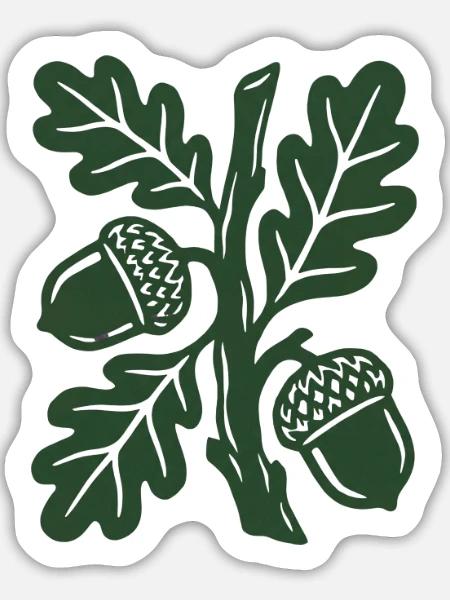 Eichenlaub Holzschnitt Grafik - Sticker Größe L (20 x 20 cm) - Mattweiß