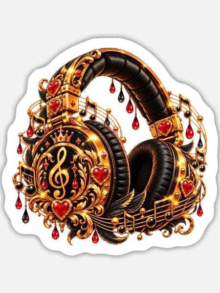 Goldene Herzmusik Kopfhörer-Design - Sticker Größe L (20 x 20 cm) - Mattweiß