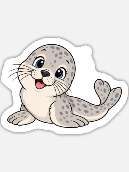 Süßer lustiger Seehund – Niedlicher Comic - Sticker Größe L (20 x 20 cm) - Mattweiß