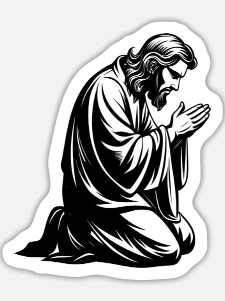 Jesus kniend und betend - Sticker Größe L (20 x 20 cm) - Mattweiß