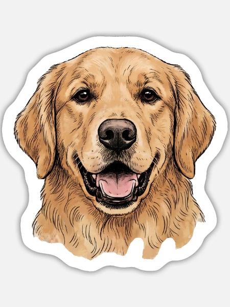 Goldener Retriever Porträt Illustration - Sticker Größe L (20 x 20 cm) - Mattweiß