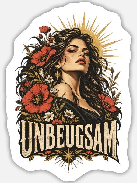 Unbeugsam Blütenporträt Frau - Sticker Größe L (20 x 20 cm) - Mattweiß