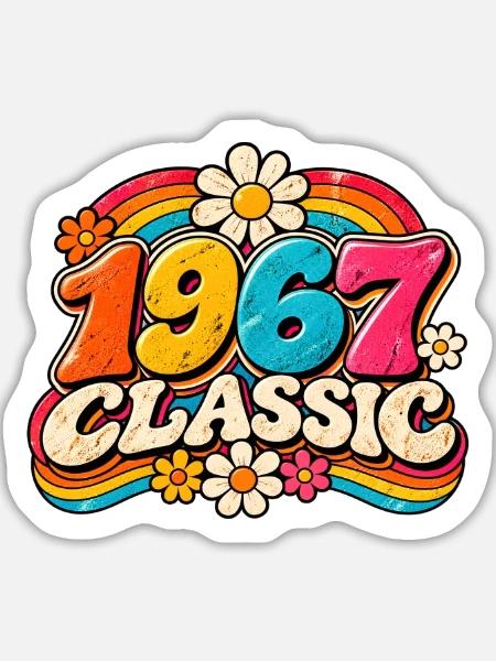1967 Klassische Regenbogenblumen - Sticker Größe L (20 x 20 cm) - Mattweiß