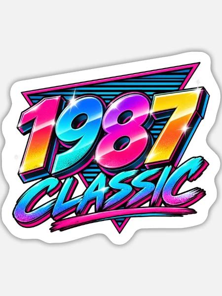 1987 Classic Neon Retro - Sticker Größe L (20 x 20 cm) - Mattweiß