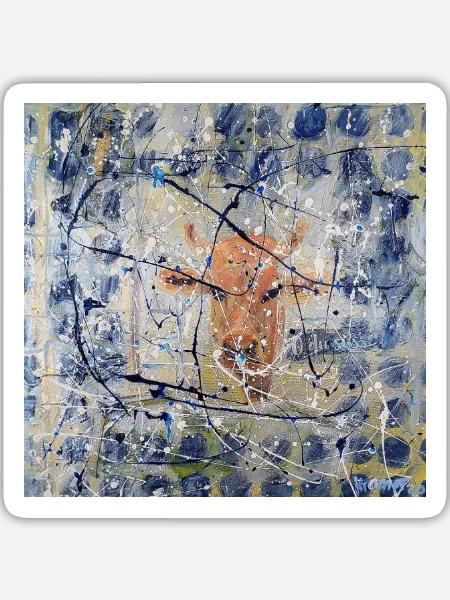 Orange Kuh im Splatter-Abstract - Sticker Größe L (20 x 20 cm) - Mattweiß