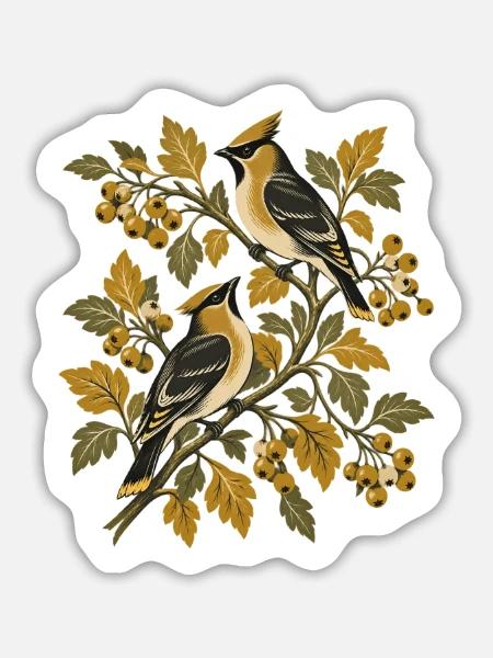 Herbstliche Zweigsänger Illustration - Sticker Größe L (20 x 20 cm) - Mattweiß