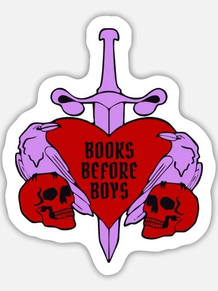 Books Before Boys - dreifarbig - Sticker Größe L (20 x 20 cm) - Mattweiß