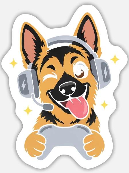 Gaming Deutscher Schäferhund mit Headset - Sticker Größe L (20 x 20 cm) - Mattweiß