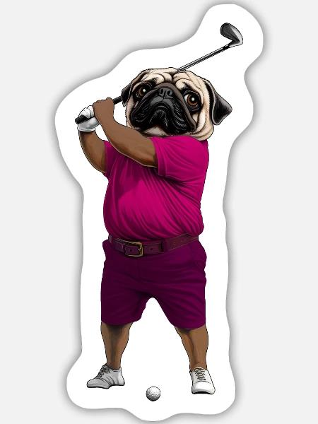 Hund Mops Golf - Sticker Größe L (20 x 20 cm) - Mattweiß