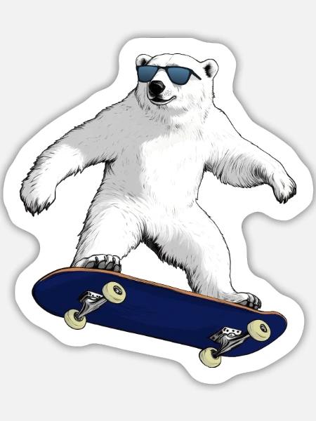 Skateboarder Eisbär - Sticker Größe L (20 x 20 cm) - Mattweiß