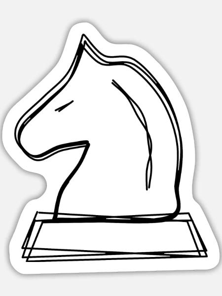Schachspringer handgezeichnet - Sticker Größe L (20 x 20 cm) - Mattweiß