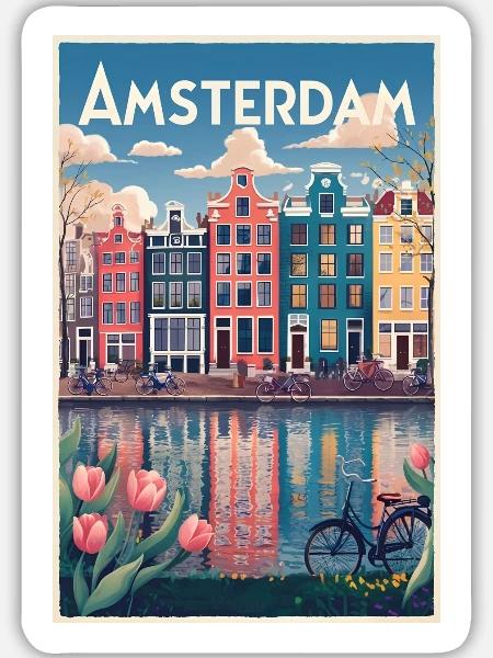 Amsterdamer Kanalporträt - Sticker Größe L (20 x 20 cm) - Mattweiß