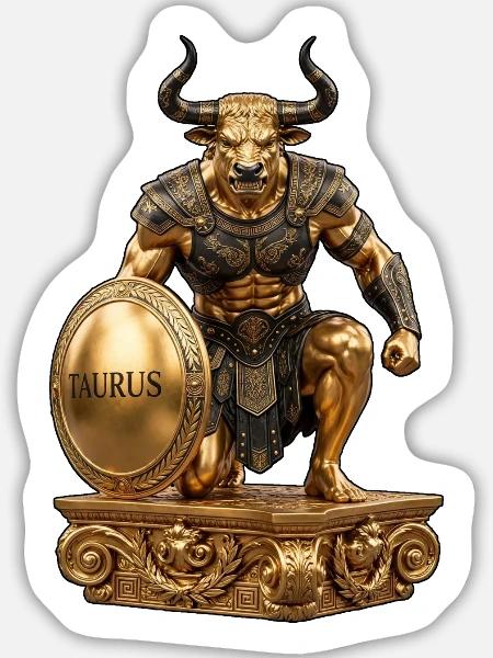 Vergoldeter Taurus-Krieger - Sticker Größe L (20 x 20 cm) - Mattweiß
