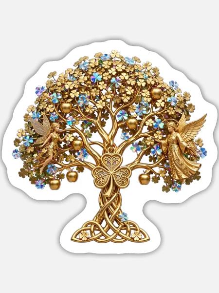 Goldener Baum des Lebens Engel - Sticker Größe L (20 x 20 cm) - Mattweiß