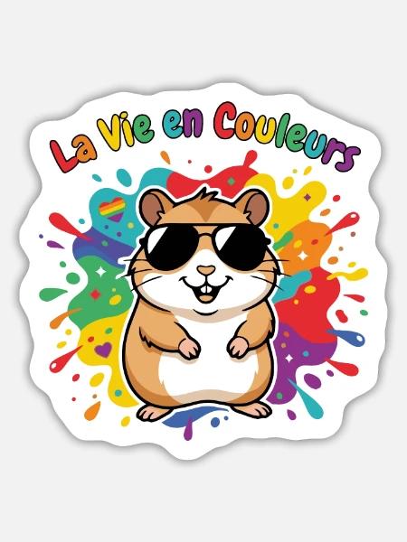 Leben in Regenbogenhamsterfarben - Sticker Größe L (20 x 20 cm) - Mattweiß