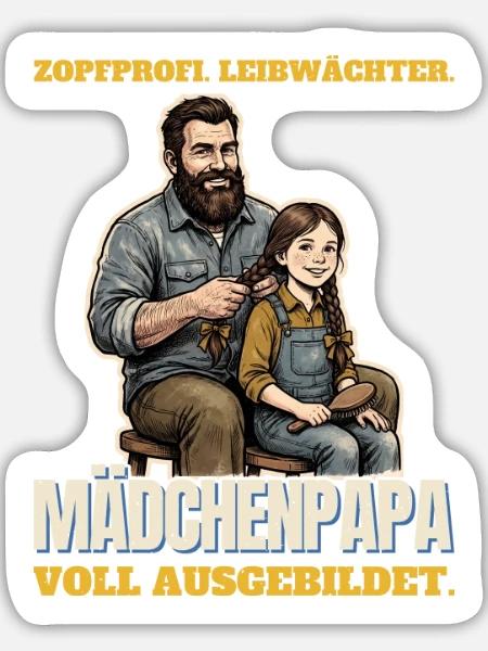 Mädchenpapa: Zopfprofi und Leibwächter - Sticker Größe L (20 x 20 cm) - Mattweiß