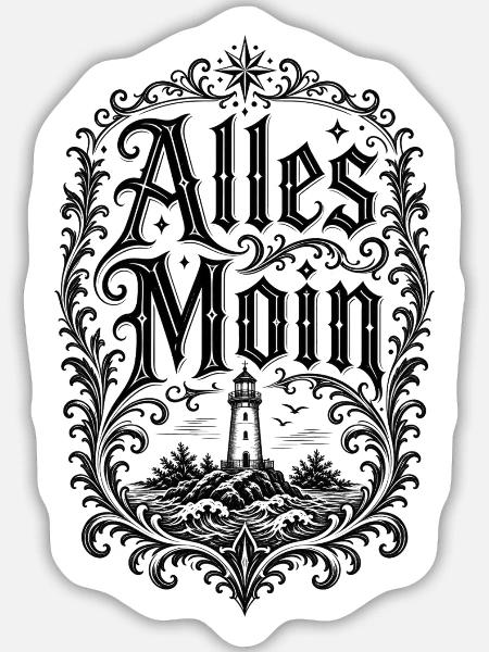 Alles Moin – Leuchtturm Shirt - Sticker Größe L (20 x 20 cm) - Mattweiß