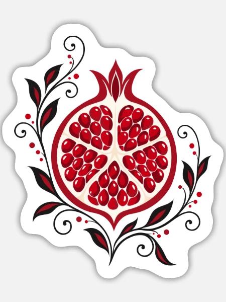 Granatapfel mit Blumen - Botanische Kunst - Sticker Größe L (20 x 20 cm) - Mattweiß