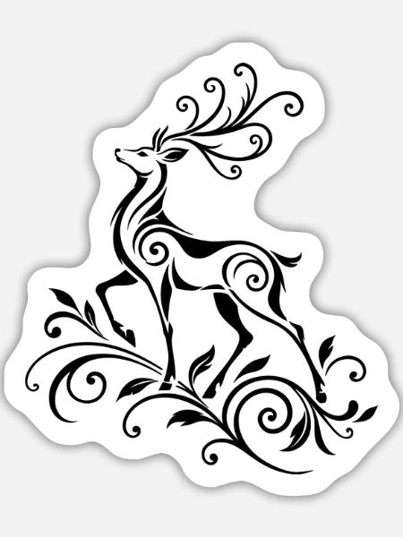 Hirsch mit Geweih - Waldtiere & Natur - Sticker Größe L (20 x 20 cm) - Mattweiß