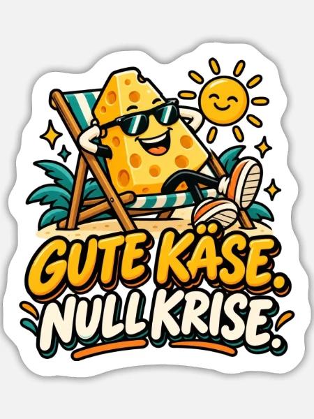 Käse am Strand: Sonnenspaß Spruch - Sticker Größe L (20 x 20 cm) - Mattweiß