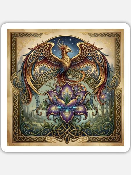 Celtic Phoenix Iris - Sticker Größe L (20 x 20 cm) - Mattweiß