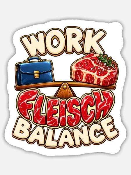 Work Fleisch Balance – Lustiger BBQ-Spruch - Sticker Größe L (20 x 20 cm) - Mattweiß