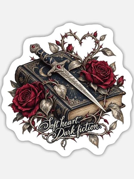 Dunkle Romanze: Herz Rose Klinge - Sticker Größe L (20 x 20 cm) - Mattweiß