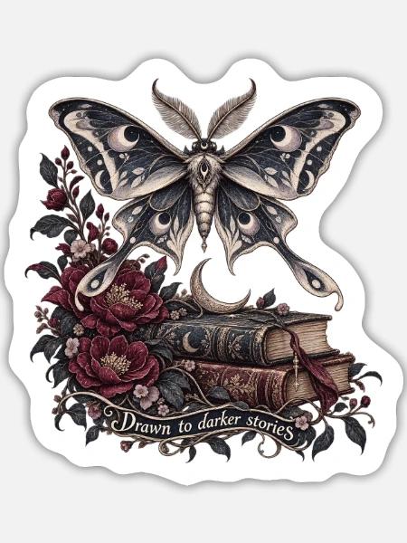 Nachtmotte über dunklen Blüten - Sticker Größe L (20 x 20 cm) - Mattweiß