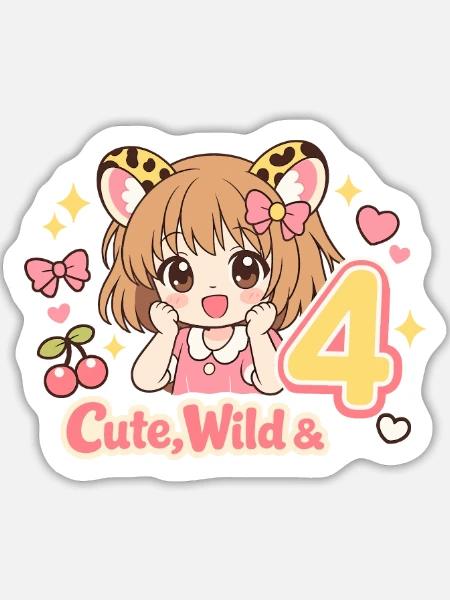 Cute Wild & 4 Leopard Girl Theme - Sticker Größe L (20 x 20 cm) - Mattweiß