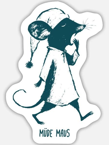 Müde Maus Schlafenszeit - Sticker Größe L (20 x 20 cm) - Mattweiß