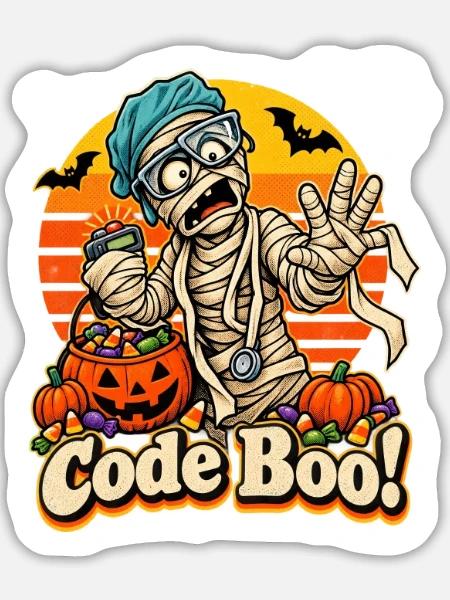 Code Boo Mumie Halloween Design - Sticker Größe L (20 x 20 cm) - Mattweiß