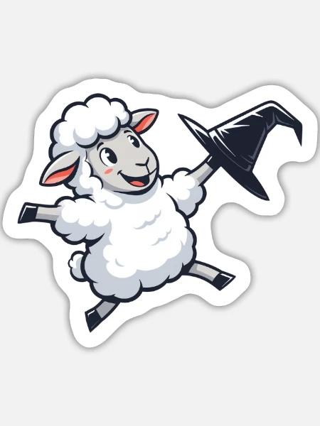 Fliegendes Schäfchen mit Hexenhut - Sticker Größe L (20 x 20 cm) - Mattweiß