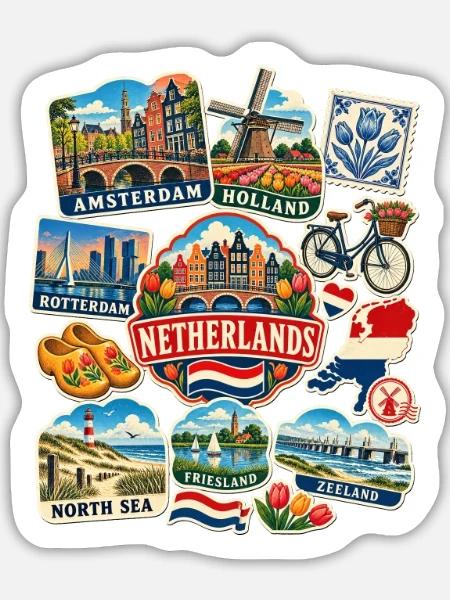 Niederlande Reisesticker - Sticker Größe L (20 x 20 cm) - Mattweiß